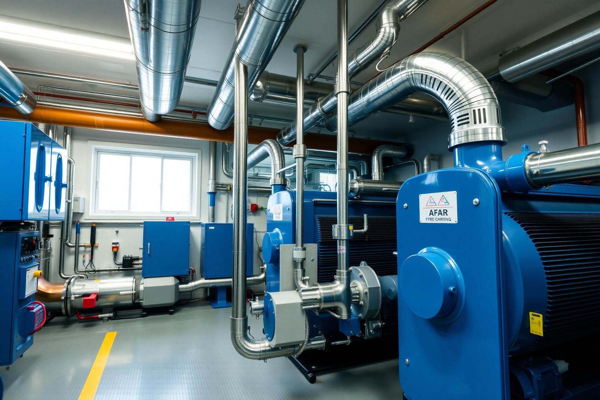 Cameră tehnică modernă cu instalații HVAC executate de TADPOLE